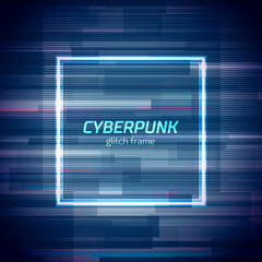 Glitch cyberpunk frame with technology error and neon shape