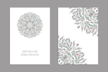 Templates for greeting and business cards, brochures, covers with floral motifs. Oriental pattern. Mandala. Wedding invitation, save the date, RSVP. Arabic, Islamic, asian, indian, african motifs.
