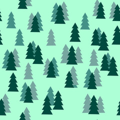 Pine Tree Forest Silhouette Seamless Pattern Isolated on Green Background.