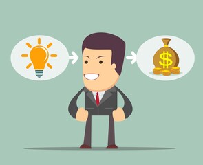 A concept of consulting services- where ideas are equal to money. Stock vector illustration for poster, greeting card, website, ad, business presentation, advertisement design.