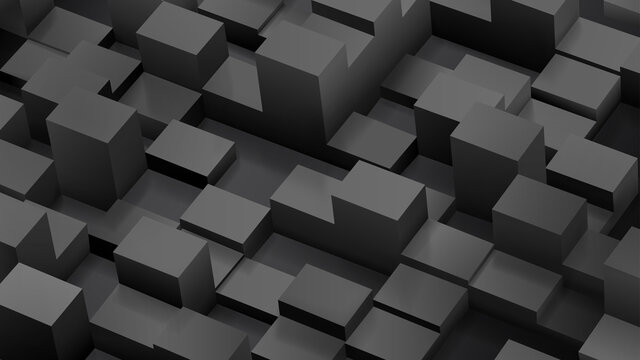 Abstract background of cubes and parallelepipeds in black colors