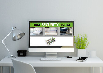 modern clean workspace with cctv on screen