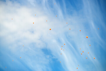 Orange ballons in the sky
