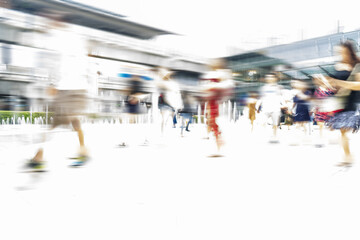 People walking on big city street photo