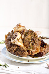 Ossobuco. Braised cross-cut beef shanks.