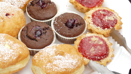 desserts with fruits, mousse, biscuits