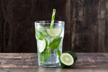Mojito cocktail in glass on wooden table
