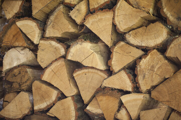 Firewood for the fireplace, barbecue. A man chopping wood for a barbecue. Folded firewood