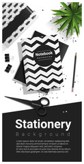Creative scene with black and white stationery background , vector , illustration