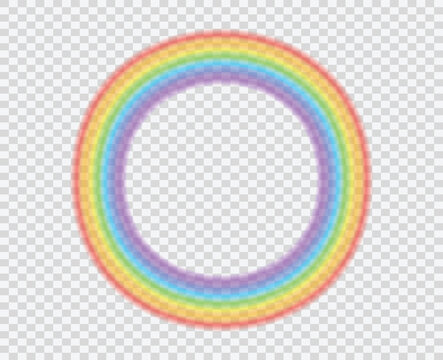 Round rainbow on a transparent background. A beautiful natural phenomenon in the sky. Vector illustration.