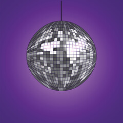 Purple background of disco. A glittering pattern with a disco ball. Vector illustration.