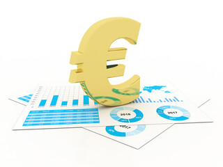 Business graph with Euro sign. 3d rendering