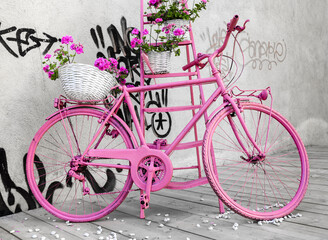 pink bicycle with flowers