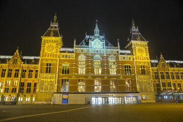 The Koninklijk Paleis in Amsterdam by night. Netherlands - Europe