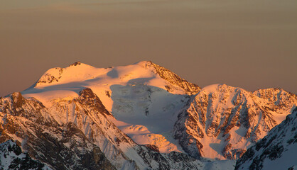 Europe, Italy, Lombardy. Mount Cevedale at sunset from Spiriti peak at sunset