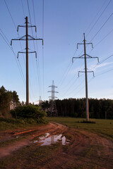 High-voltage line in the field
