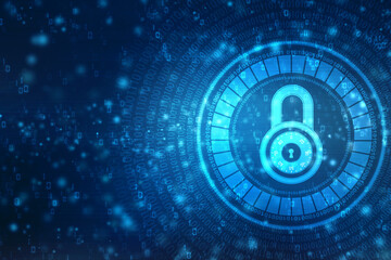 Security concept: Lock on digital screen, contrast, 3d render