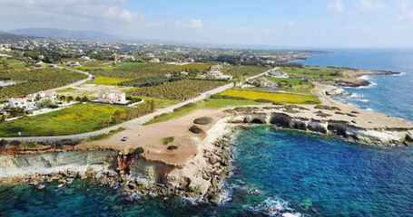 Fototapeta na wymiar Landscape of a transparent clear blue Mediterranean Sea. The island of Cyprus. Resort. blue lagoon