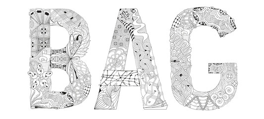 Word BAG for coloring. Vector decorative zentangle object