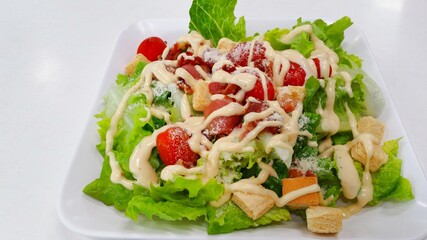 Caesar salad disk, shoot isolated on the white background.