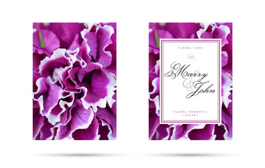 Purple fuchsia floral card for wedding invitation. Floral Romantic Flower background concept for your flyer design.
