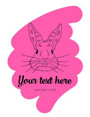Vector editable colorful image depicting a cute hare on a pink background. Hand drawn sketch of a lovely Easter bunny.