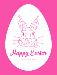 Vector editable colorful image depicting a cute hare on a pink background. Hand drawn sketch of a lovely Easter bunny.