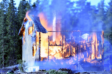 Burning house. Long exposure