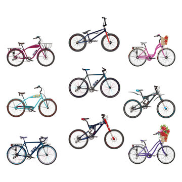 Vector set of bikes in flat style.