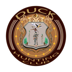 Duck hunting club badge vector illustration in flat style