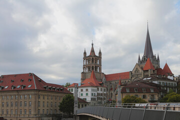 Fototapeta na wymiar Gothic cathedral in city Lausanne, Switzerland