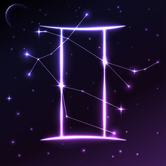 Space symbol of Gemini of zodiac and horoscope concept, vector art and illustration.