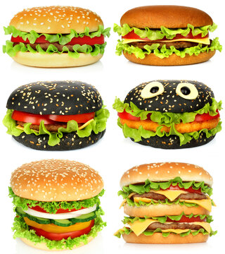 Collage of big hamburgers