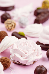 Assortment of homemade sweets. Marshmallows and chocolates