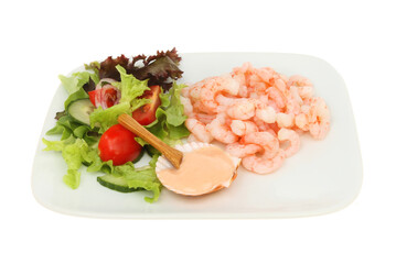 Peeled prawns and salad