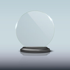 Glass winner podium plate template with mirror reflection. Vector illustration.