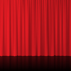 Red curtains with mirror reflection. Vector illustration.