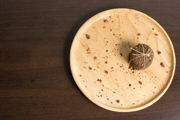 chocolate chip cookies on wood background