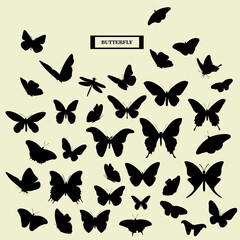 Fototapeta na wymiar Vector set of butterfly silhouettes