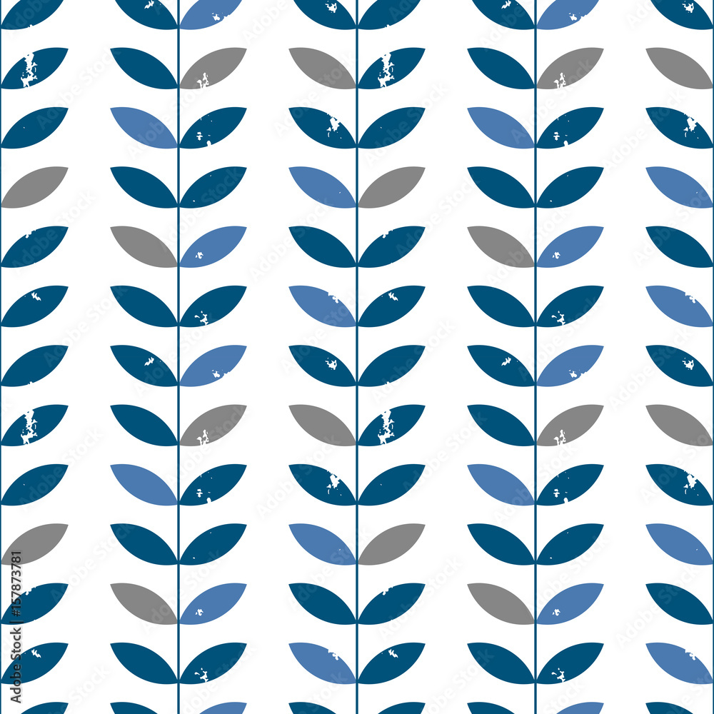 Poster vector floral seamless pattern with stylized twigs and leaves in retro style.