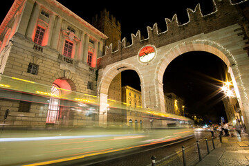 Light trails nd ancient roman door