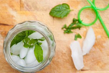 Mojito cocktail freshly made in a retro style glass jar
