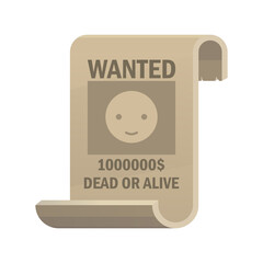 Wanted dead or alive icon. Vintage western poster with cowboy smiley face. Vector illustration