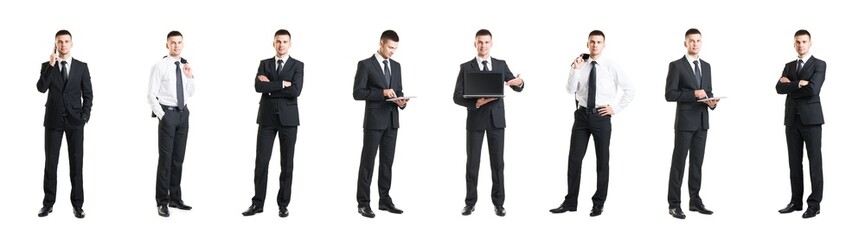 Set of a young and handsome businessman isolated on white. Business, career, job, concept.
