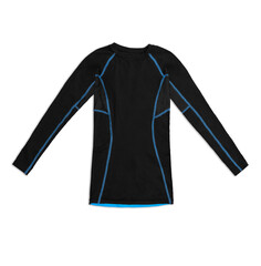 black long sleeve sports shirt with blue seams isolated on white background