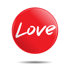 Red badge with LOVE word. Vector illustration.