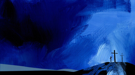 Obraz premium Graphic abstract background Calvary crosses blue