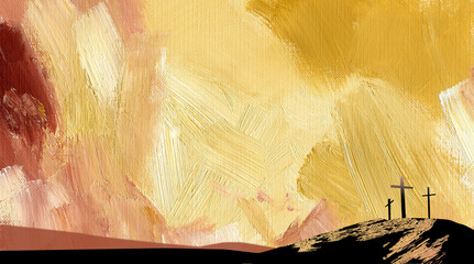 Fototapeta premium Graphic abstract background Calvary crosses yellow
