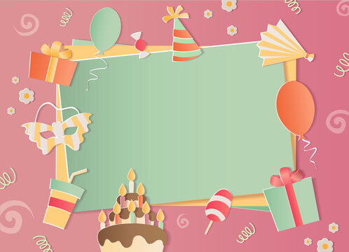 Happy Birthday photo frame. A realistic image that simulates paper. Aspect ratio photography 3:2.  For а girls.