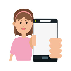 woman holding smartphone icon image vector illustration design 